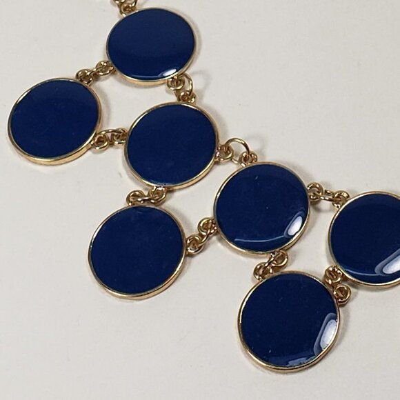 Stylish Gold-tone Blue Flat Round Discs Necklace & Matching Earrings Set Women's - Picture 5 of 11